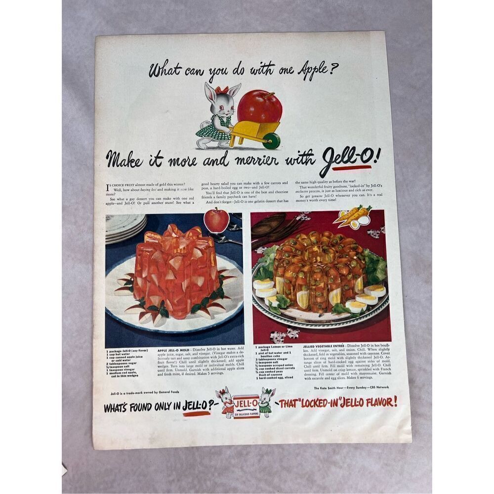 Vintage 1945 Jello Print Ad Jello Mold Mod